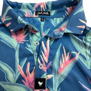 Bad Birdie Golf Polo Blue Bird of Paradise Floral Performance Men's XL